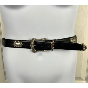 Fossil Black Leather Belt With Silver Accents Size Large Western Boho Rodeo